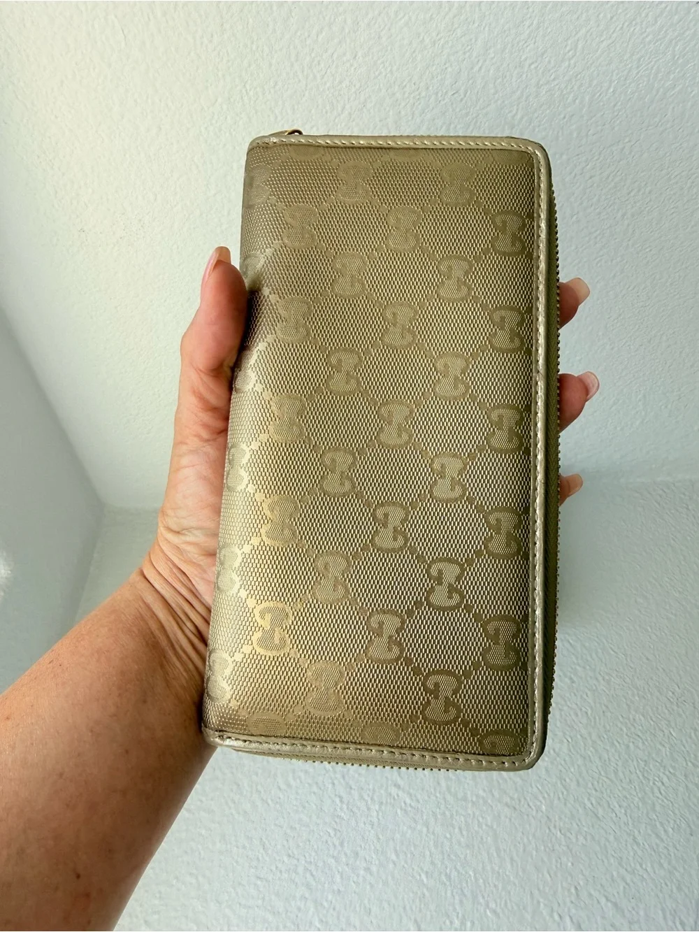 Gucci Microguccissima Metallic Gold Zip Around Wallet w/ Box
